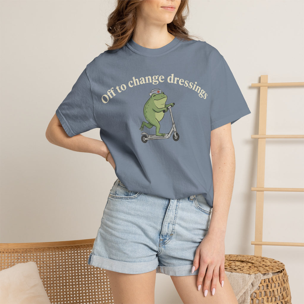 Off To Change Dressings Wide Shirt, Nurse Frog On A Scooter Tee, Funny Wound Care Shirt, RN Gift