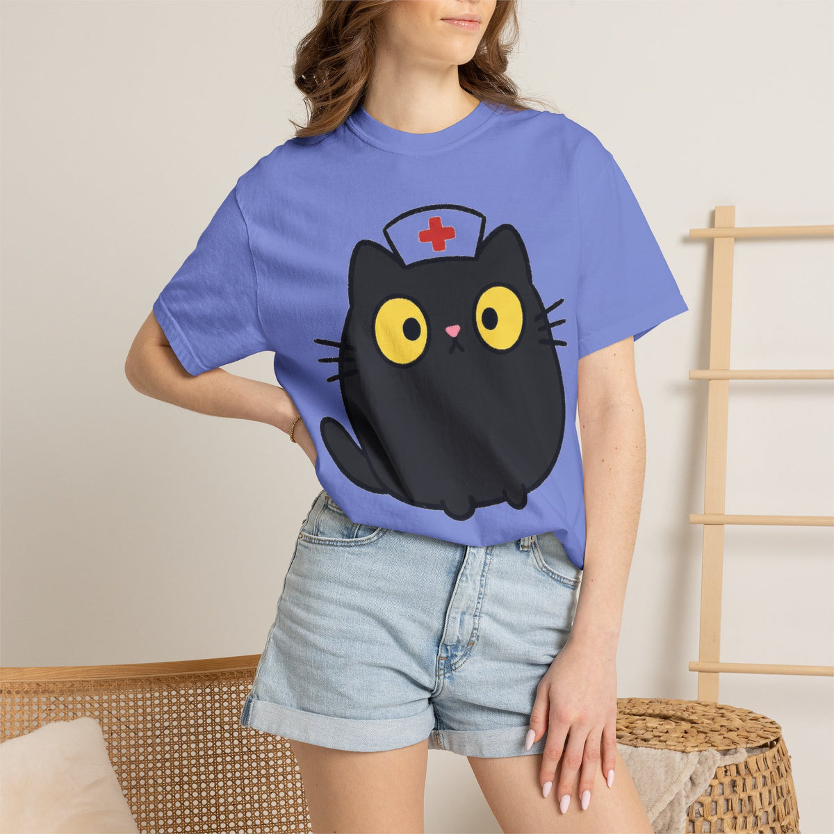 Kawaii Black Cat Nurse Shirt, Cute Cat In Nurse Cap Tee, Funny Nurse Cat Shirt, RN Gift