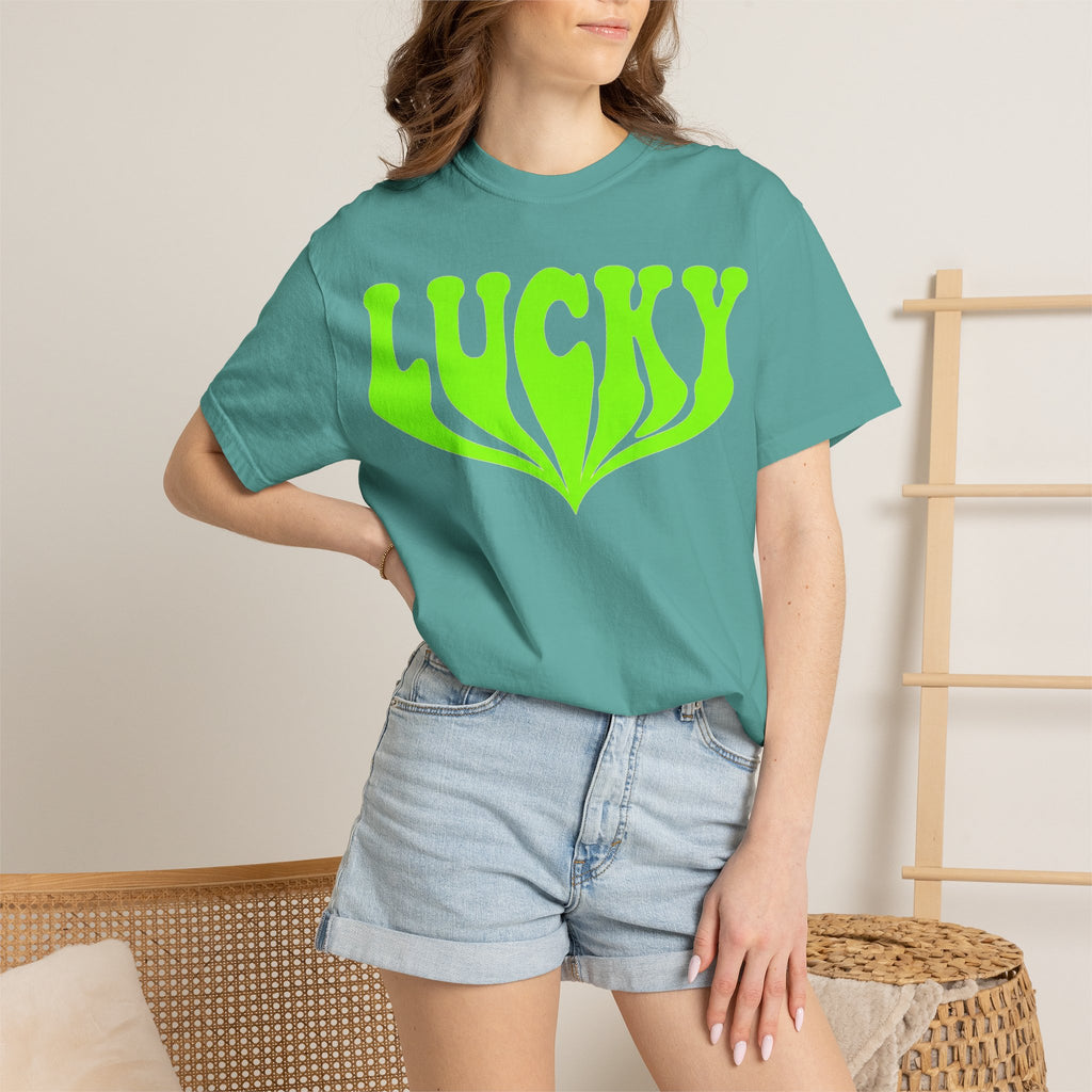 Lucky Drippy Type Shirt, Neon Green Psychedelic Tee, Retro St Patricks Day Shirt, Rave Gift