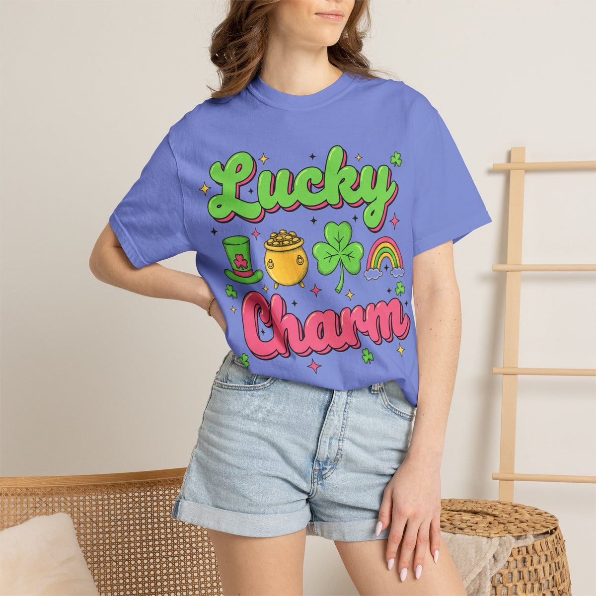 Lucky Charm Pink Shirt, Groovy St Patricks Day Tee, Rainbow Clover Shirt, Irish Gift