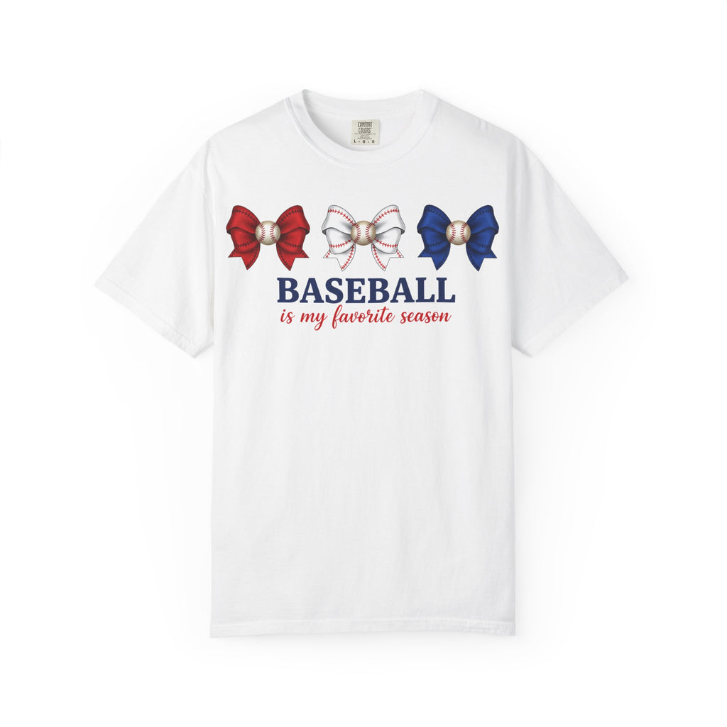 Baseball Is My Favorite Season Shirt, Red White Blue Bows Tee, Baseball Mama Shirt, Opening Day Gift