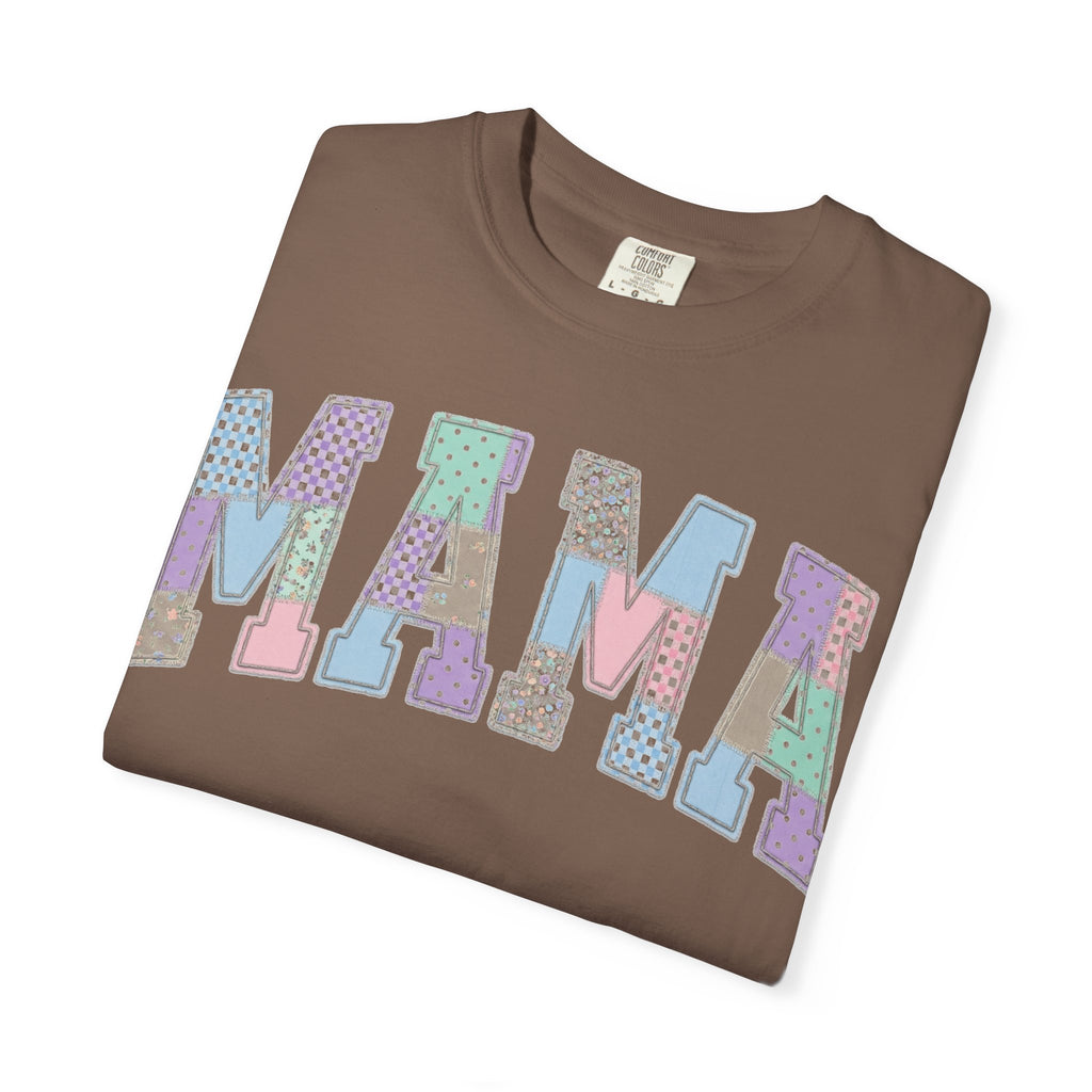 Mama Patchwork Shirt, Pastel Faux Applique Varsity Tee, Shabby Chic Mom Shirt, Mothers Day Gift