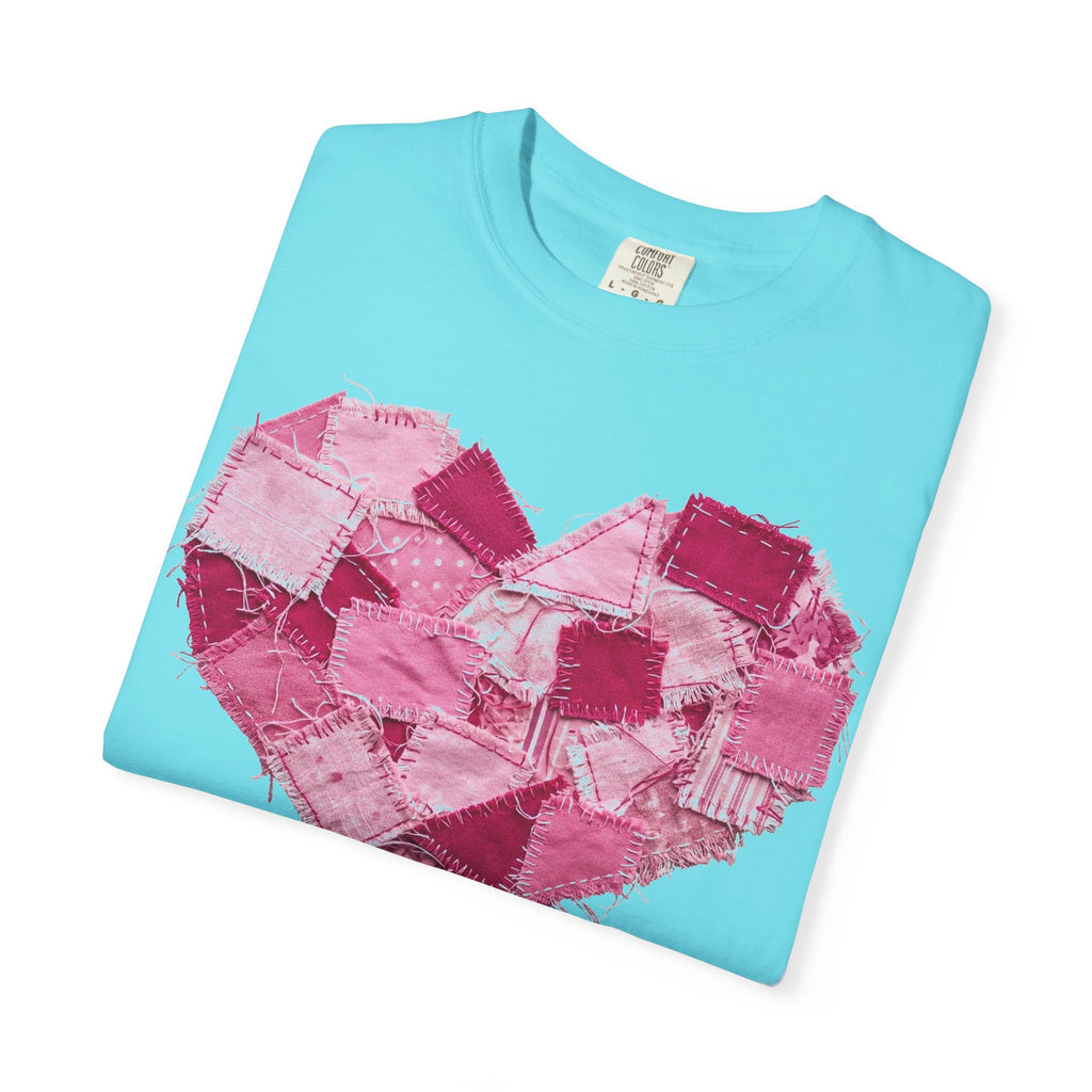 Scrappy Patchwork Heart Shirt, Frayed Quilt Valentine Tee, Cottagecore Heart Shirt, Quilter Gift