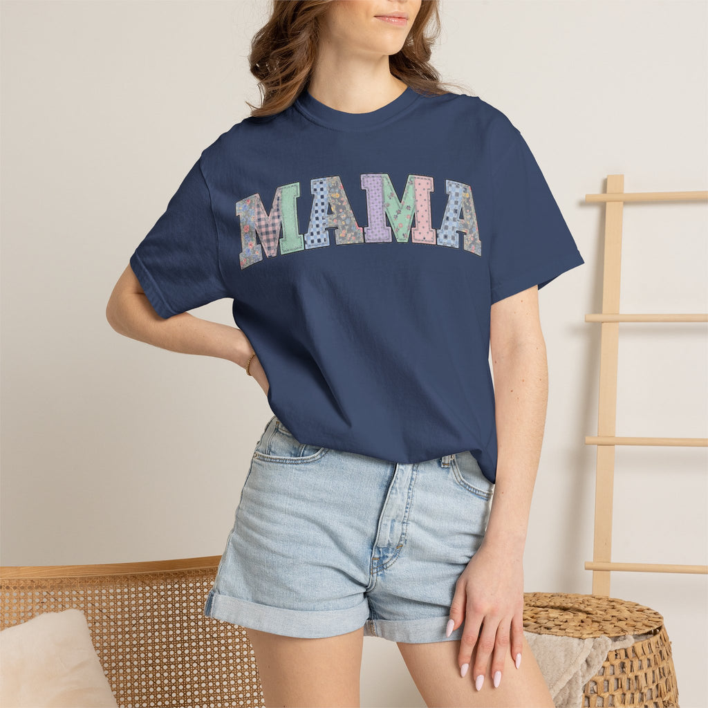 Mama Soft Patchwork Shirt, Small Pastel Applique Tee, Shabby Chic Mama Shirt, Mom Gift