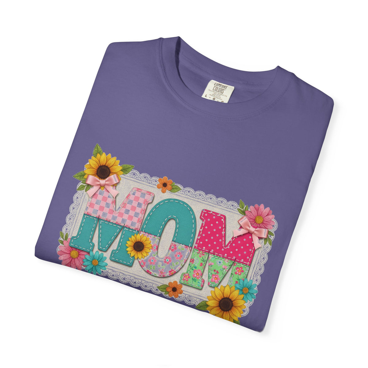 Mom Sunflower Applique Shirt, Faux Stitch Floral MOM Tee, Mothers Day Shirt, Mom Gift