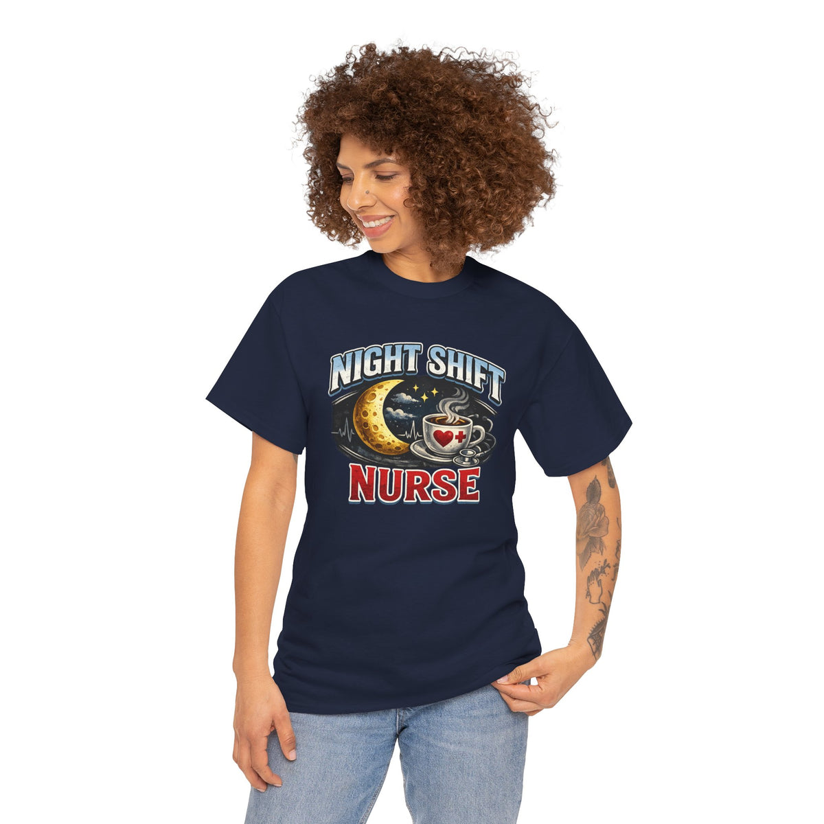 Night Shift Nurse T‑Shirt - Cute Moon & Coffee Graphic Tee for Nurses