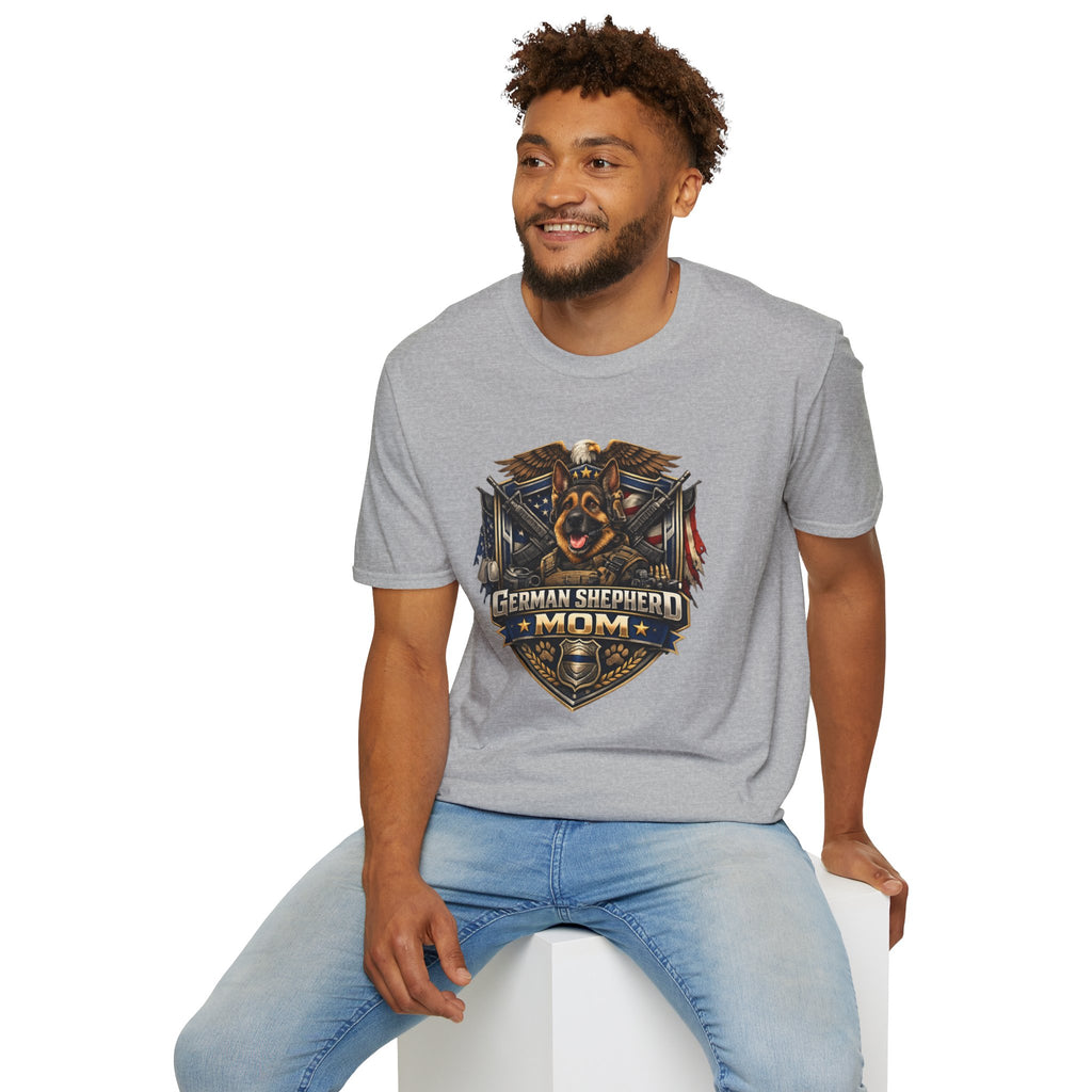 German Shepherd Mom T-Shirt — Bold Military Emblem Dog Lover Tee