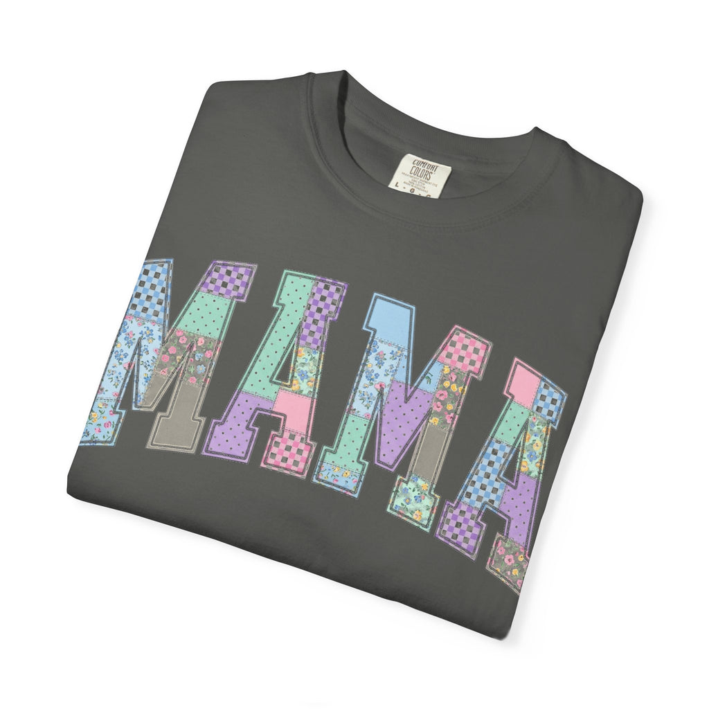 Mama Arched Patchwork Shirt, Pastel Quilt Letter Tee, Cottagecore Mom Shirt, Mothers Day Gift
