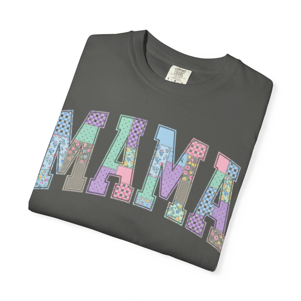 Mama Arched Patchwork Shirt, Pastel Quilt Letter Tee, Cottagecore Mom Shirt, Mothers Day Gift