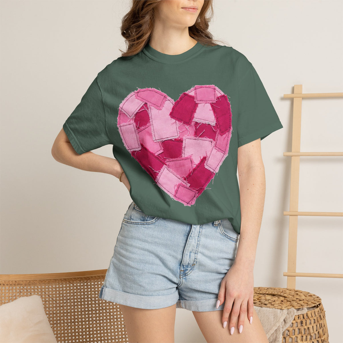 Patchwork Heart Shirt, Frayed Pink Quilt Heart Tee, Shabby Chic Valentine Shirt, Cozy Gift