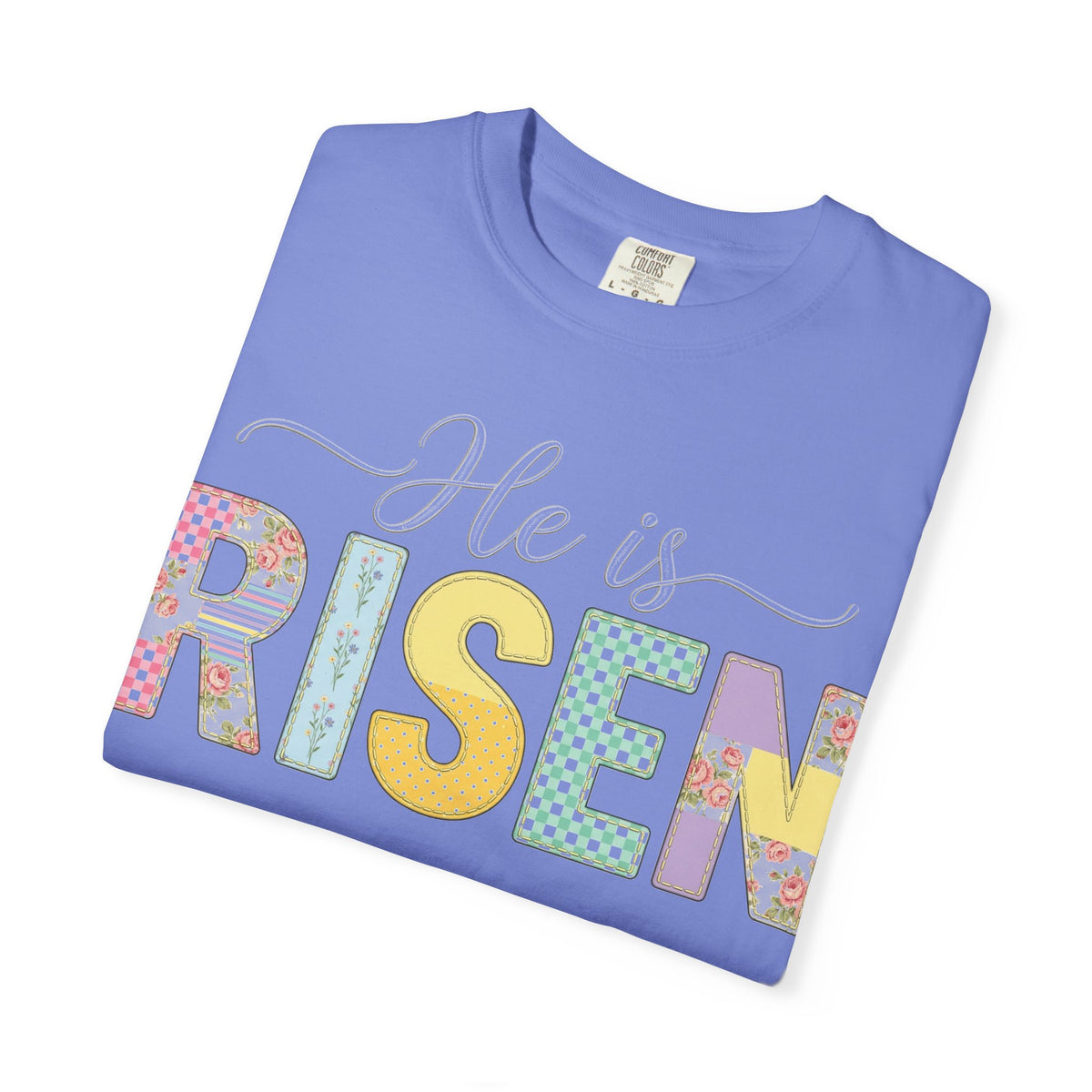 He Is Risen Floral Applique Shirt, Rose Gingham Easter Tee, Christian Patchwork Shirt, Easter Gift