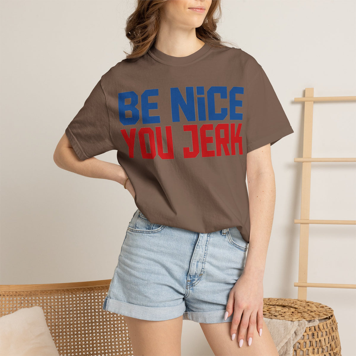 Be Nice You Jerk Condensed Shirt, Funny Snarky Quote Tee, Red And Blue Type Shirt, Sarcastic Gift