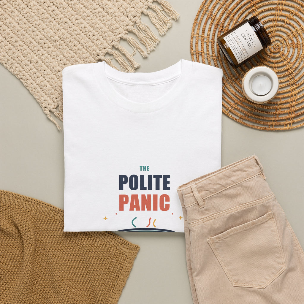 Polite Panic Club Tee — Nervous Teacup Graphic Shirt