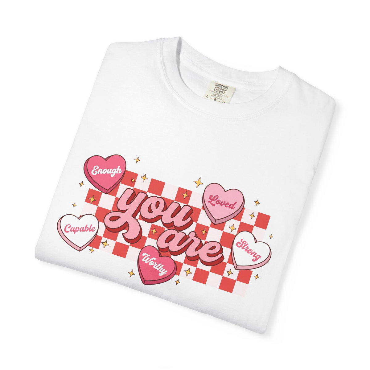 You Are Enough Candy Heart Shirt, Red Check Affirmation Tee, Valentines Self Love Shirt, Gift For Her