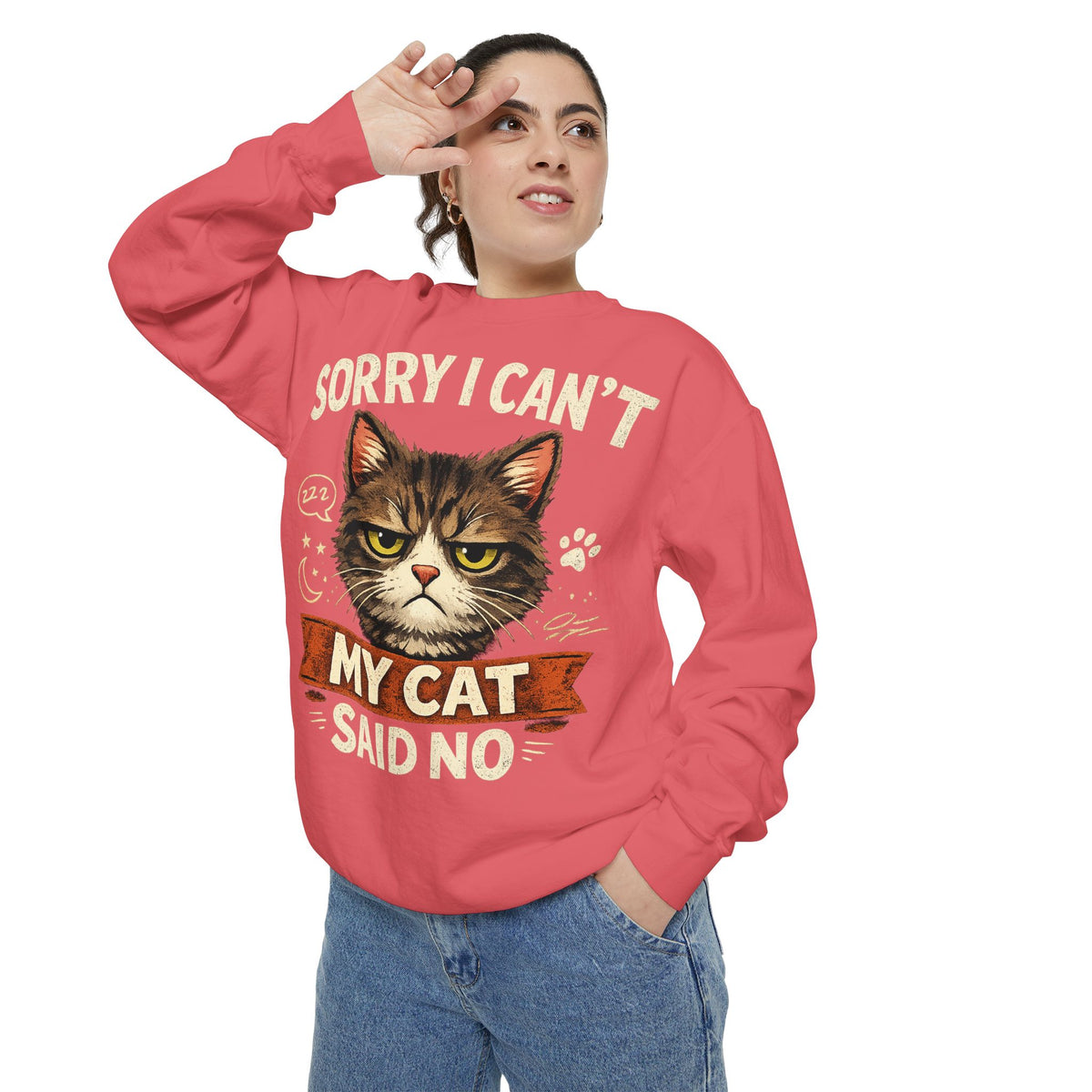 Sorry I Can't My Cat Said No Sweatshirt — Funny Cat Lover Pullover