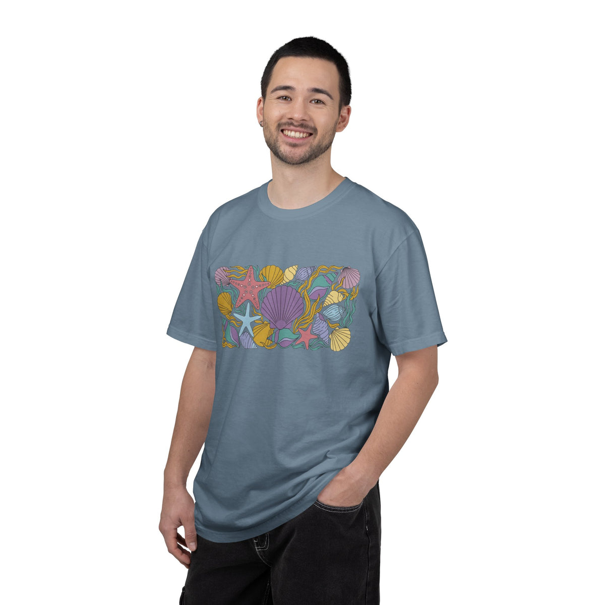 Seashell Starfish Shirt, Pastel Beach Shell Collage Tee, Coastal Summer Shirt, Beach Lover Gift