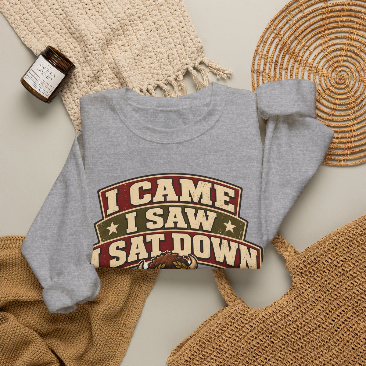 Funny Gym Sweatshirt I Came I Saw I Sat Down Bison Sweatshirt, Gym Gift For Men Women, Weightlifting Humor Sweatshirt