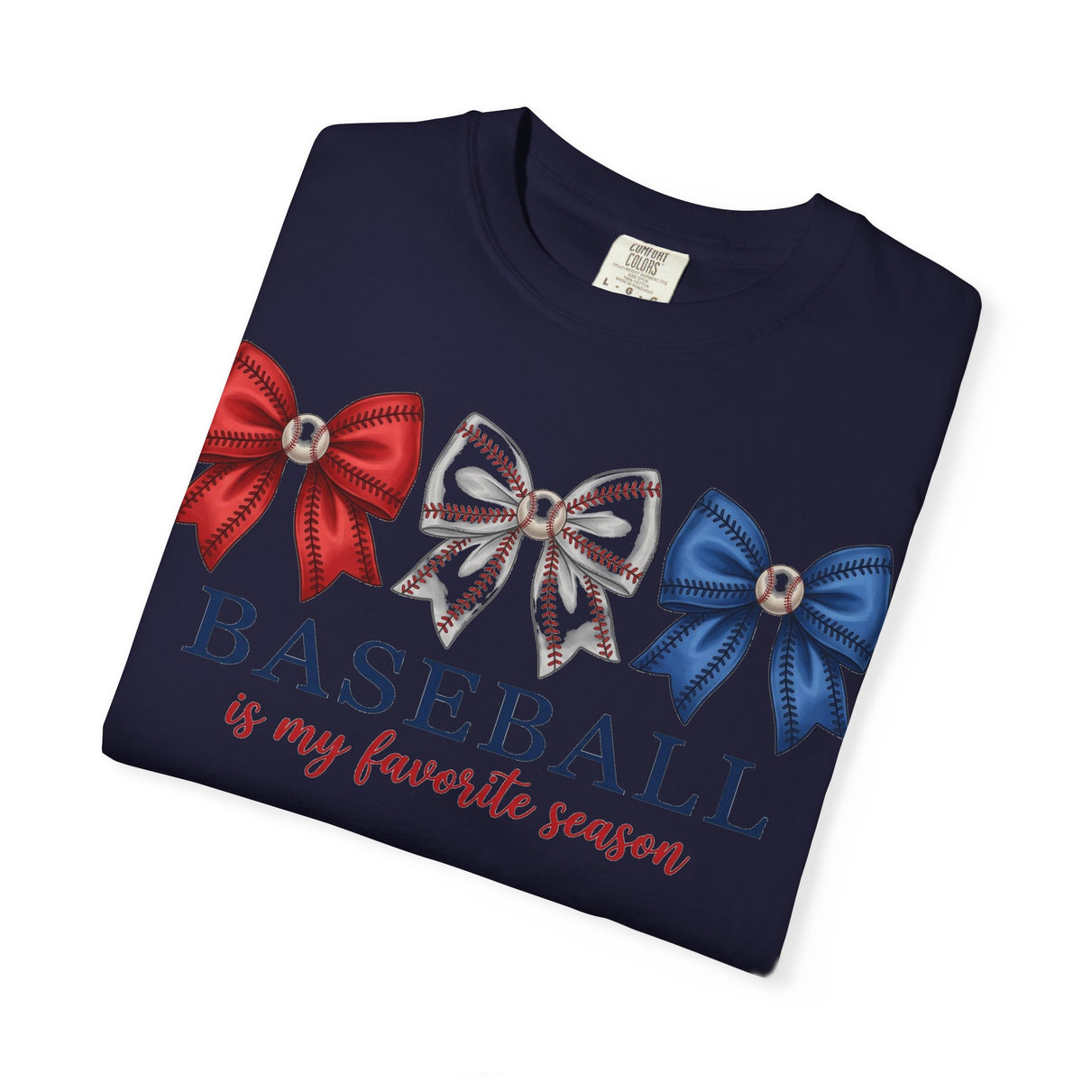 Baseball Is My Favorite Season Tee, Small Bow Trio Baseball Shirt, Coquette Sports Mom Shirt, Game Day Gift