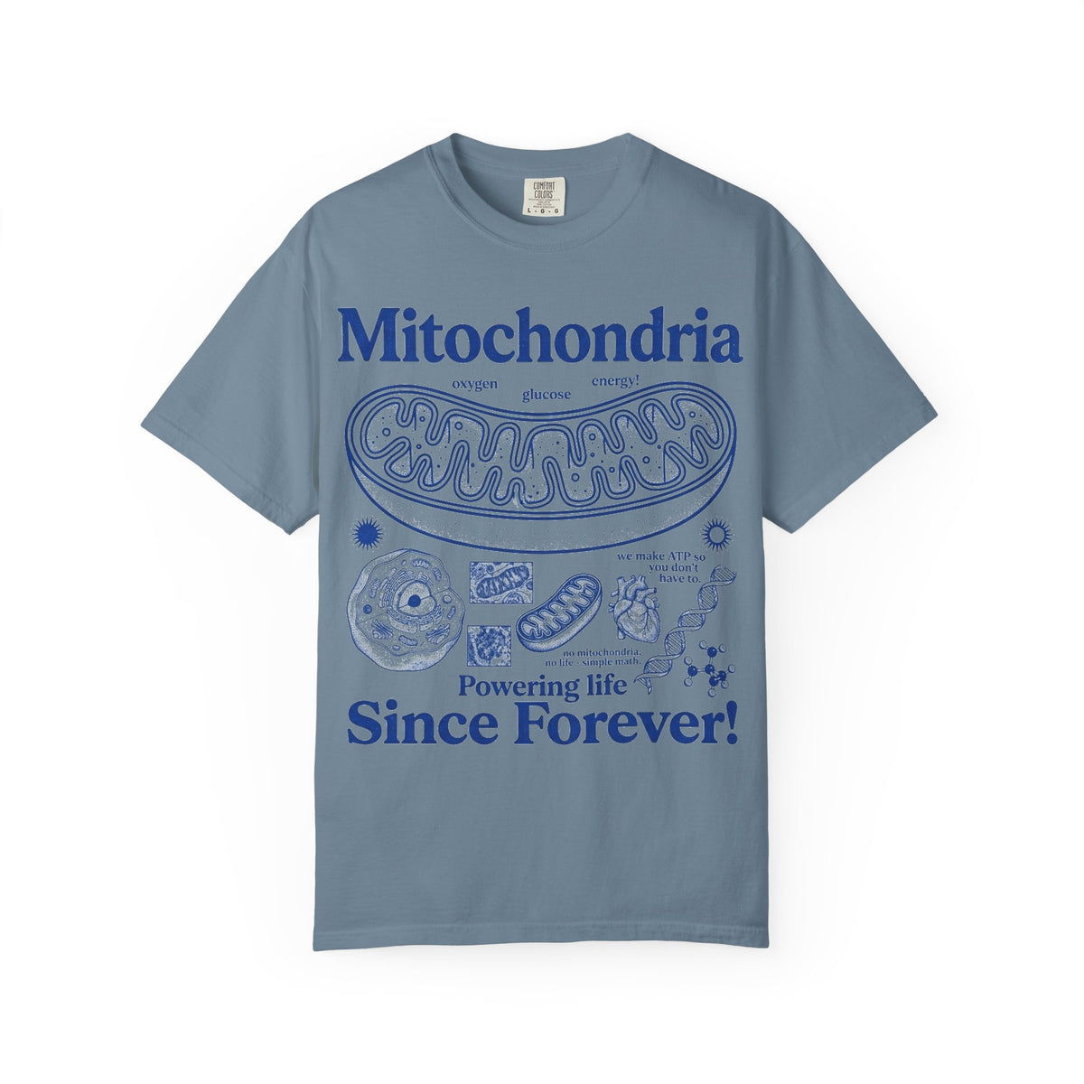 Mitochondria Powering Life Since Forever Tall Shirt, Retro Biology Poster Tee, Science Teacher Shirt, Nerd Gift
