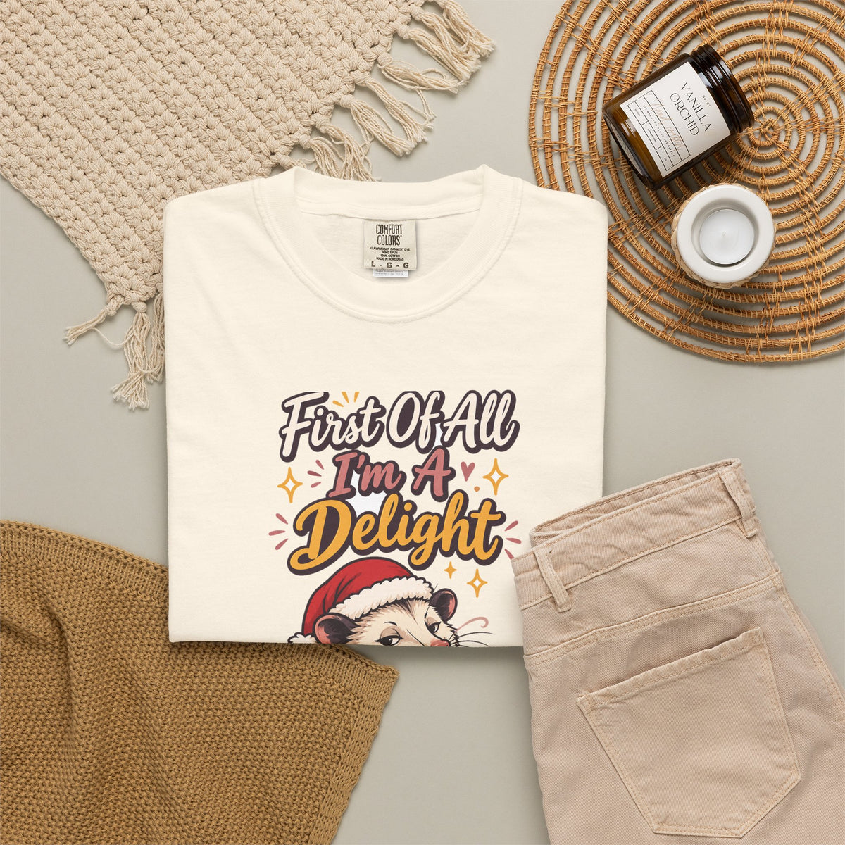 Sarcastic Gift First Of All I'm A Delight Ornament Mug Shirt Funny Christmas Gift for Coworker Sister Friend Opossum