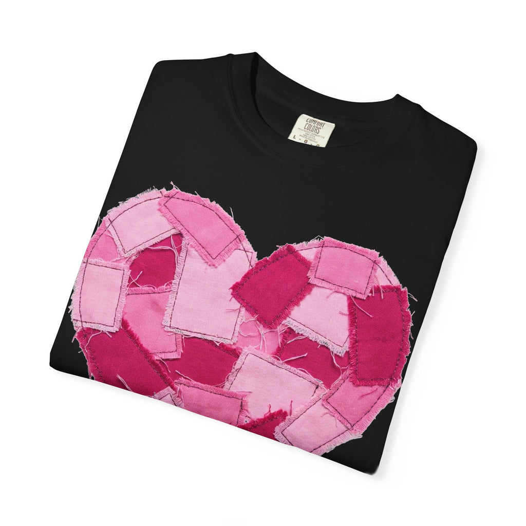Patchwork Heart Shirt, Frayed Pink Quilt Heart Tee, Shabby Chic Valentine Shirt, Cozy Gift