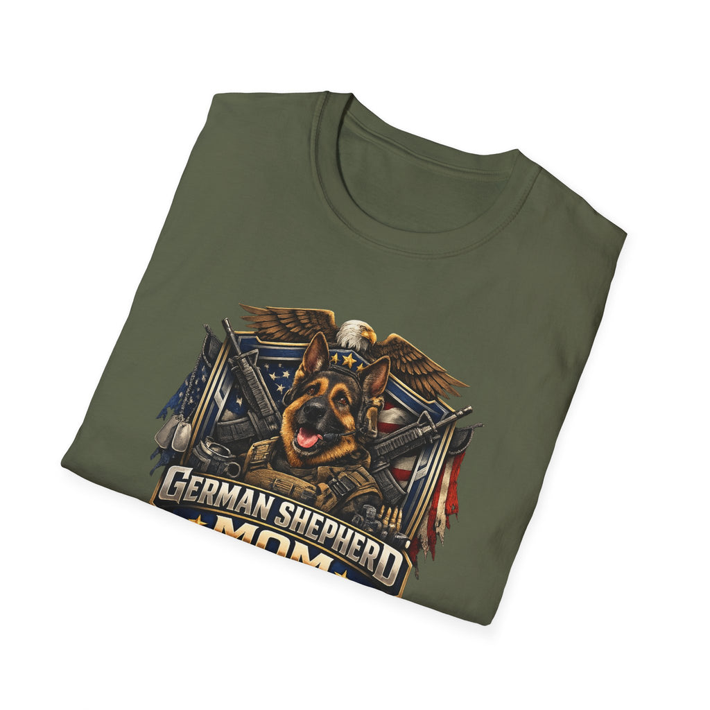 German Shepherd Mom T-Shirt — Bold Military Emblem Dog Lover Tee