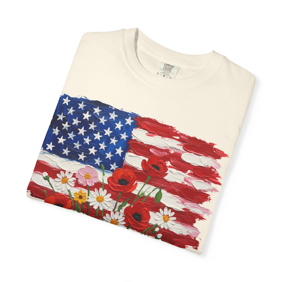 American Flag Poppy Bouquet Shirt, Impasto Patriotic Floral Tee, Memorial Day Shirt, Veterans Gift