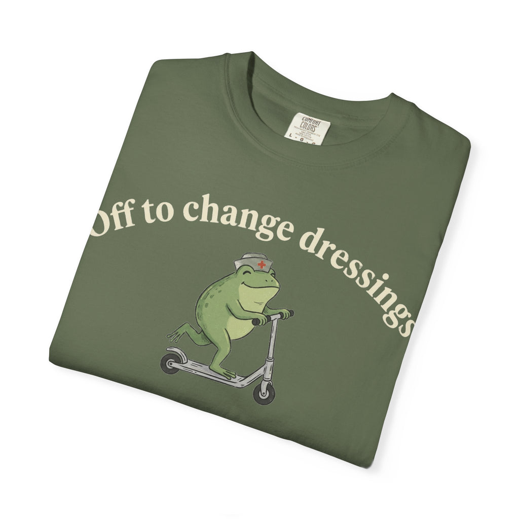 Off To Change Dressings Wide Shirt, Nurse Frog On A Scooter Tee, Funny Wound Care Shirt, RN Gift