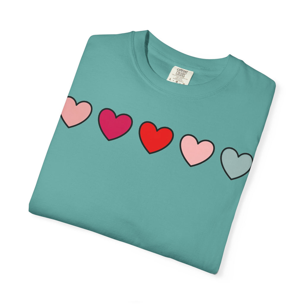 Row Of Hearts Shirt, Minimal Pink Heart Line Tee, Simple Valentine Shirt, Galentines Gift