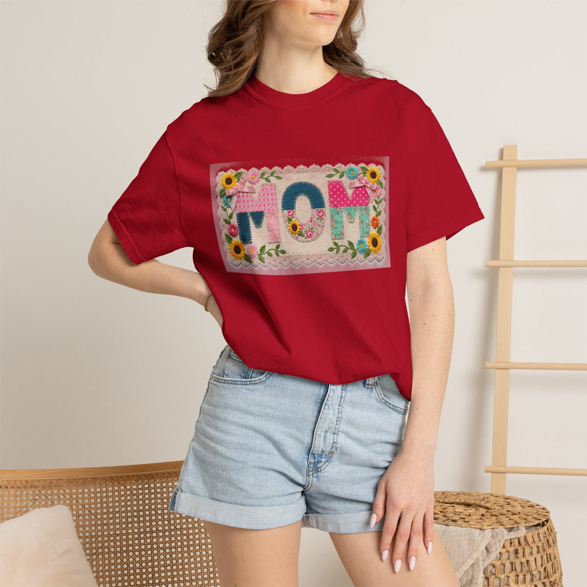Mom Floral Applique Shirt, Faux Embroidery Sunflower MOM Tee, Mothers Day Shirt, Mom Gift