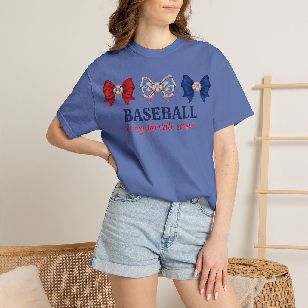 Baseball Is My Favorite Season Shirt, Red White Blue Bows Tee, Baseball Mama Shirt, Opening Day Gift