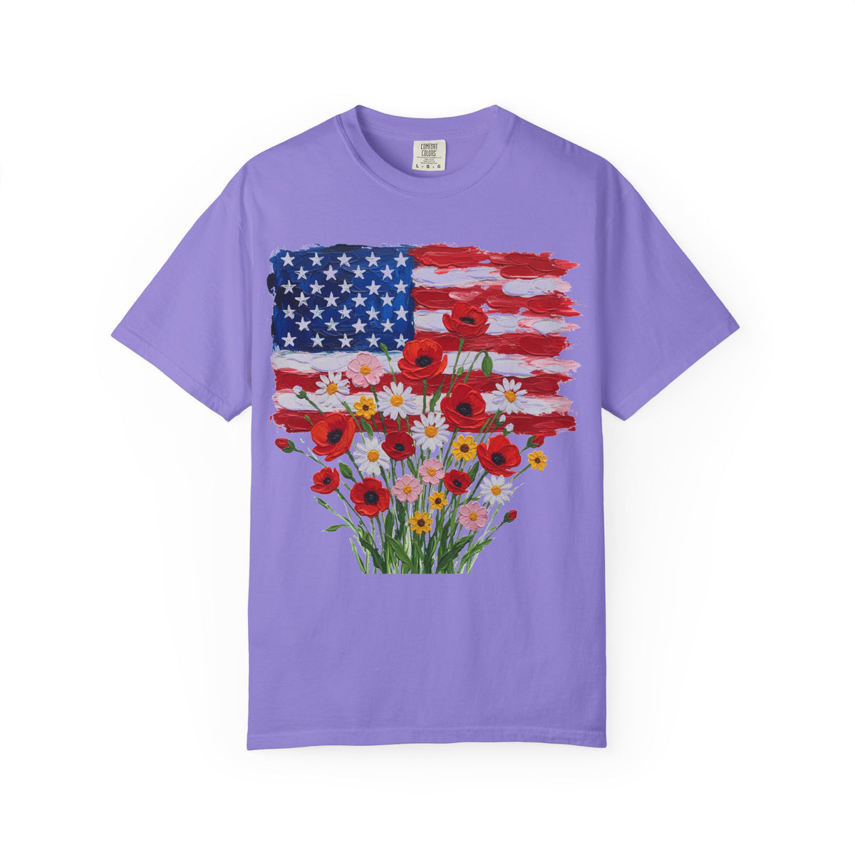 American Flag Poppy Bouquet Shirt, Impasto Patriotic Floral Tee, Memorial Day Shirt, Veterans Gift