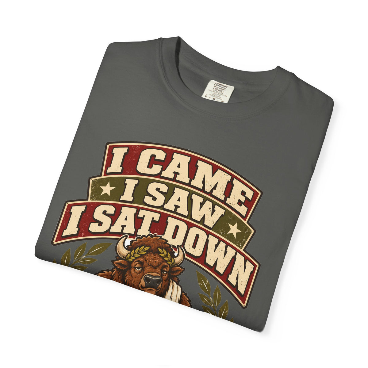 Funny Gym Shirt I Came I Saw I Sat Down Bison Shirt, Gym Gift For Men Women, Weightlifting Humor Comfort Colors Shirt
