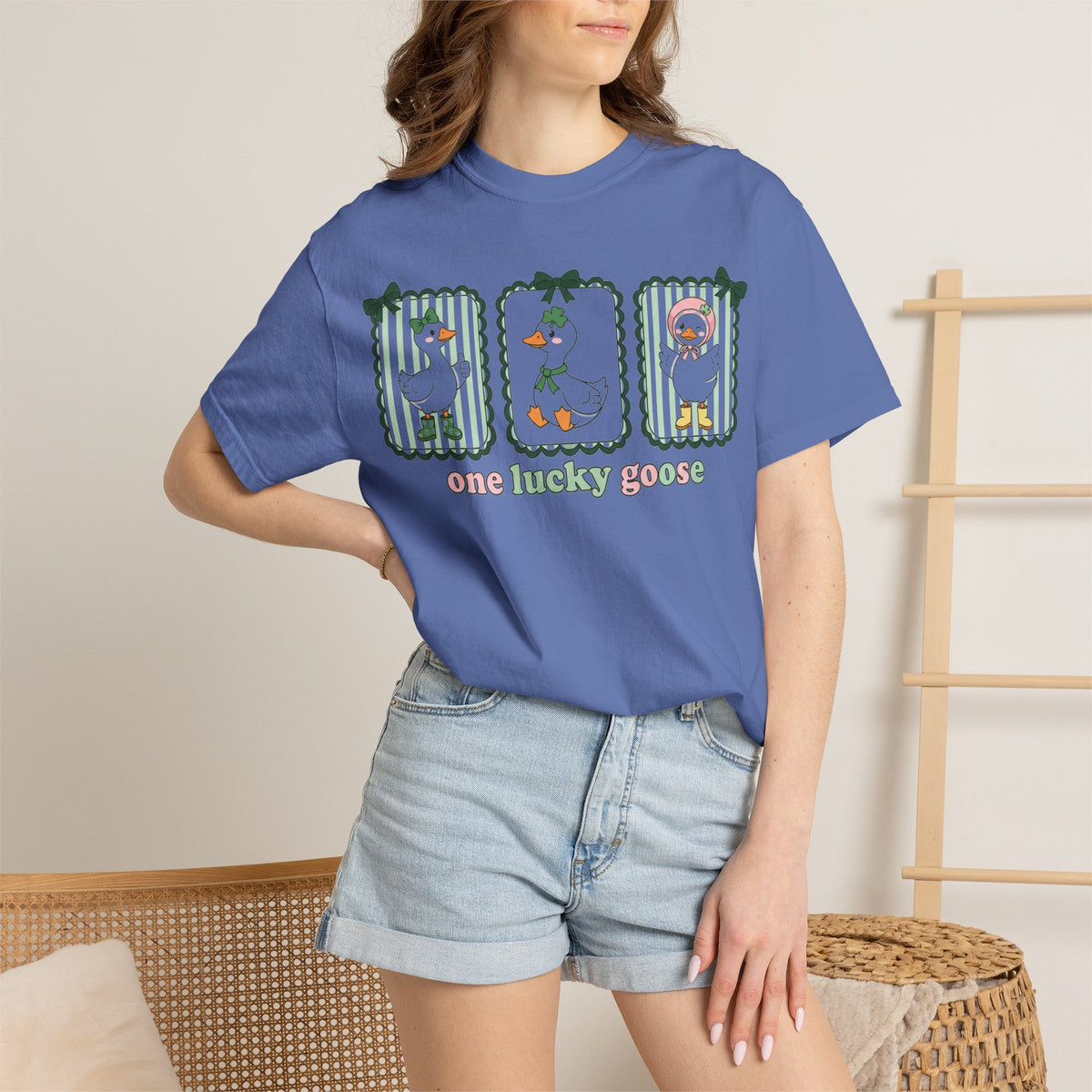 One Lucky Goose Tall Shirt, Three Panel Irish Goose Tee, Cute St Patricks Day Shirt, Shamrock Gift