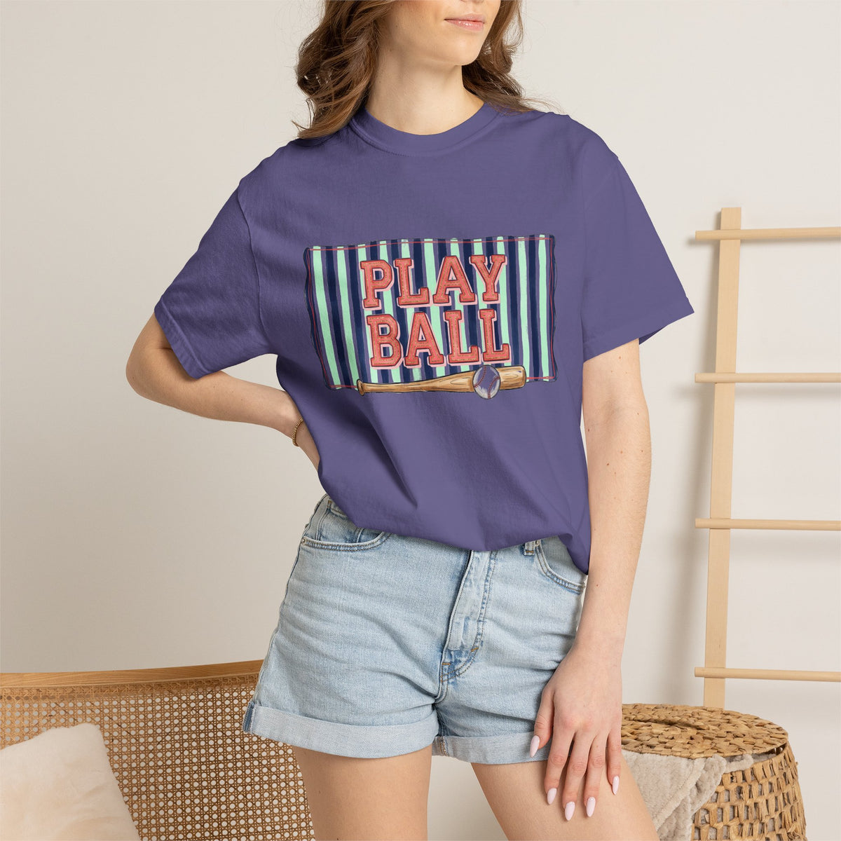 Play Ball Wide Stripe Shirt, Baseball Bat And Ball Tee, Vintage Game Day Shirt, Baseball Mom Gift