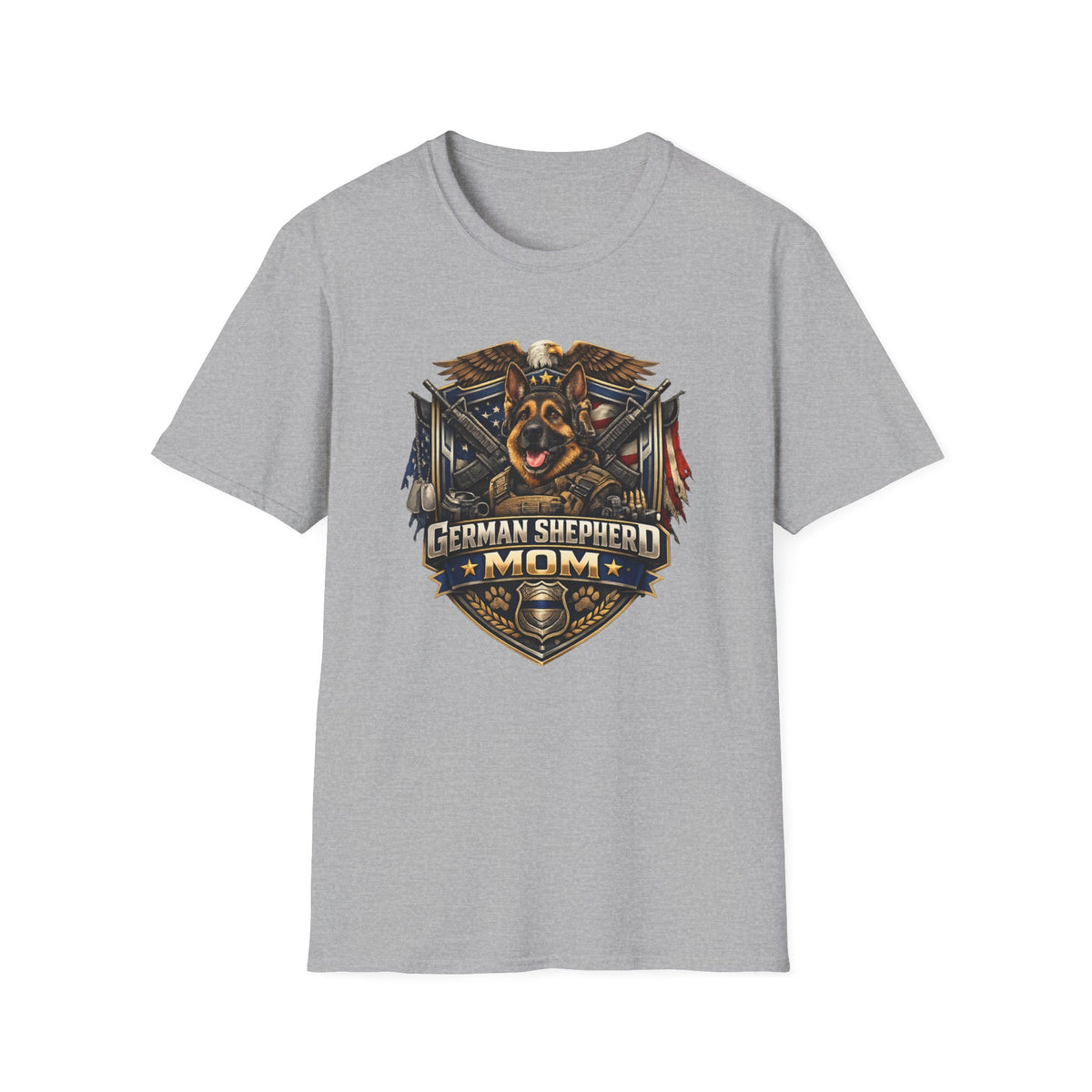 German Shepherd Mom T-Shirt — Bold Military Emblem Dog Lover Tee