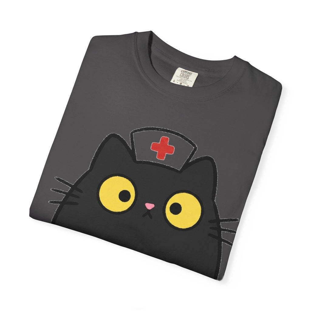 Kawaii Black Cat Nurse Shirt, Cute Cat In Nurse Cap Tee, Funny Nurse Cat Shirt, RN Gift