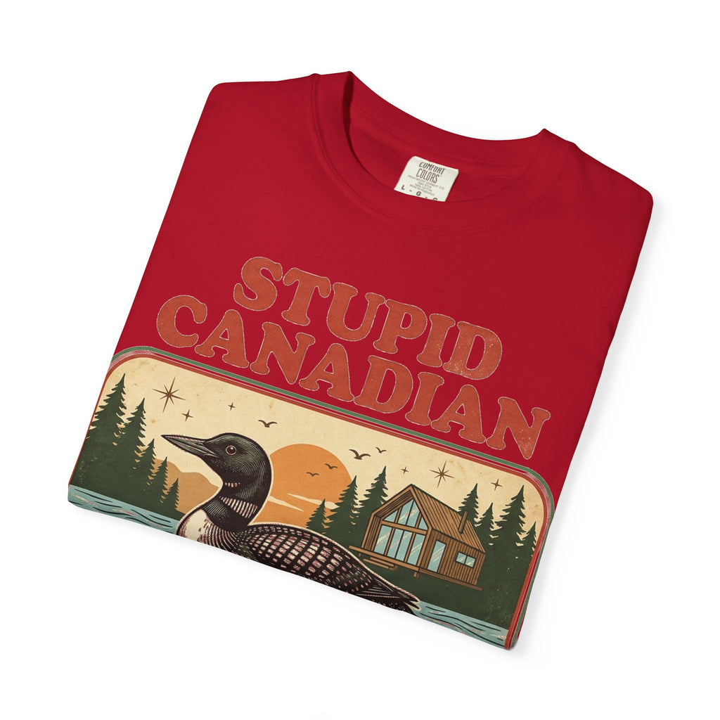 Stupid Canadian Wolf-Bird Shirt, Retro Loon Lake Badge Tee, Funny Canada Cabin Shirt, Lake Life Gift