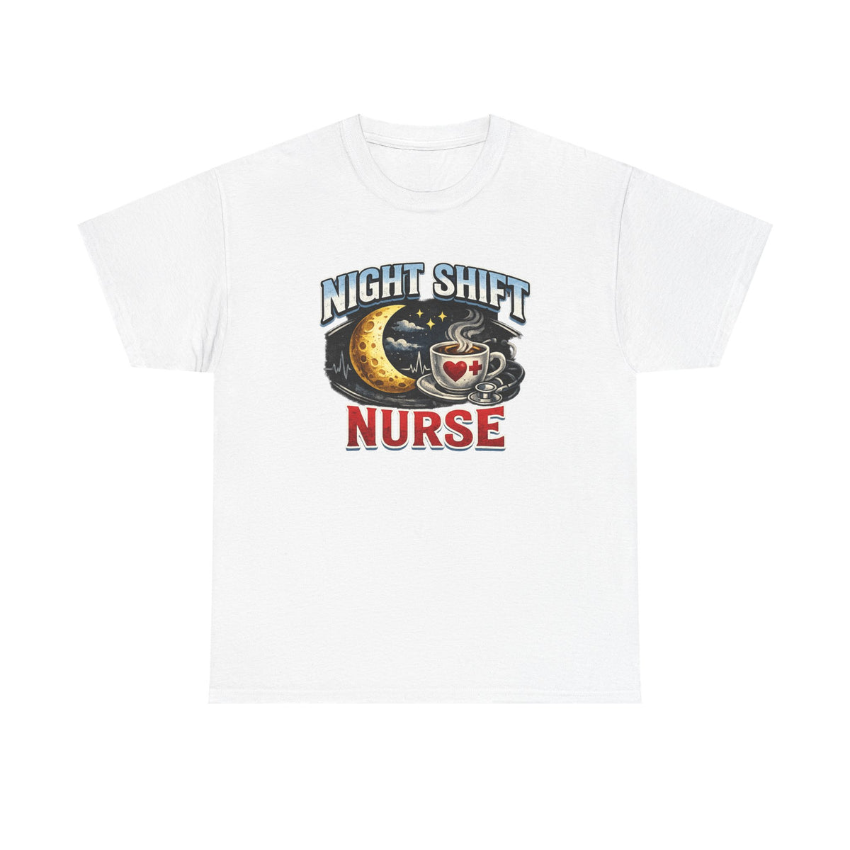 Night Shift Nurse T‑Shirt - Cute Moon & Coffee Graphic Tee for Nurses