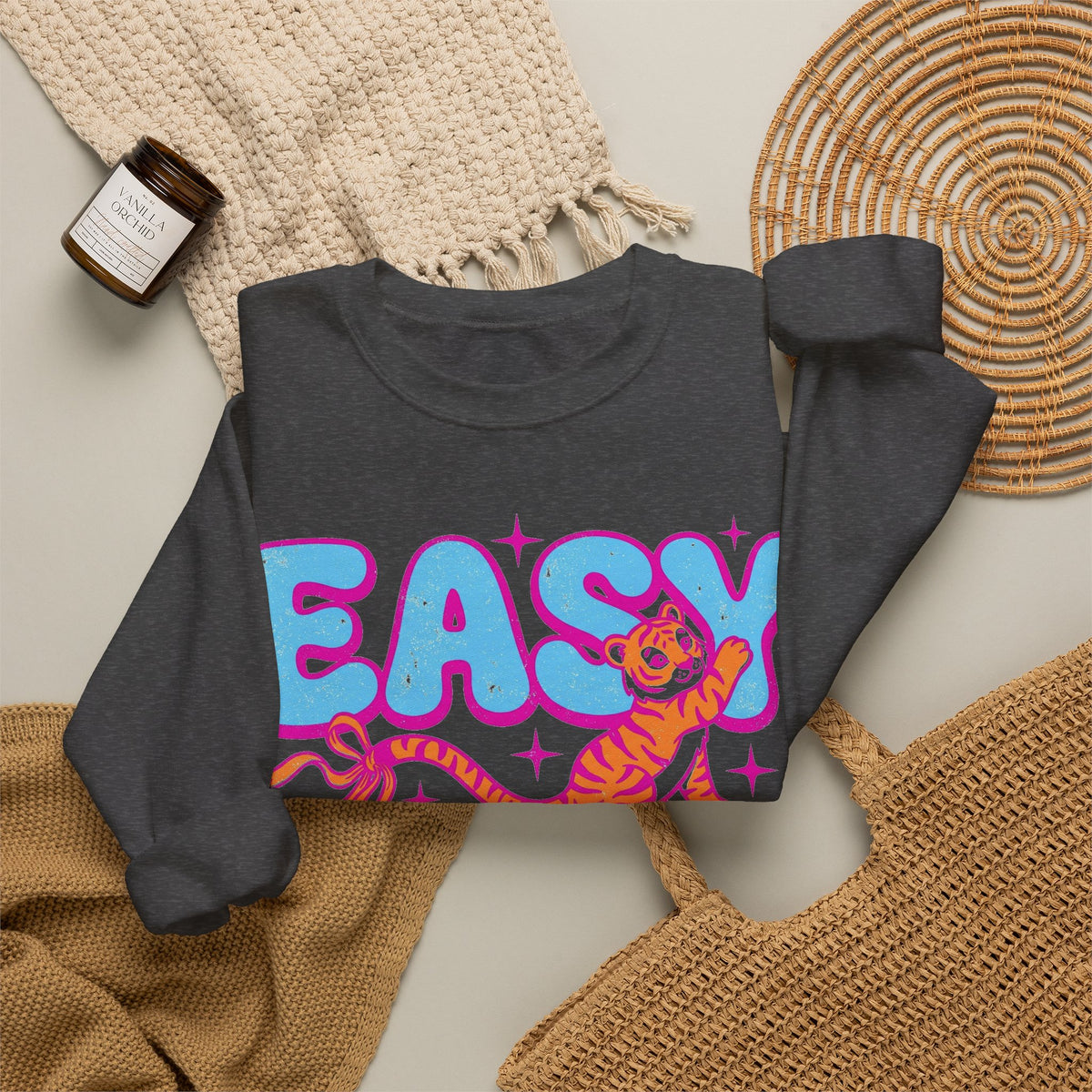 Easy Tiger Sweatshirt, Y2K Bubble Letters Tiger Sweatshirt, Retro Pink Blue Graphic Sweatshirt, Funny Sassy Gift, 2000s Aesthetic Sweatshirt