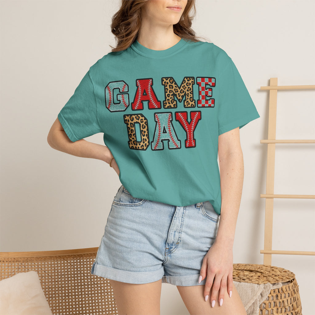 Game Day Varsity Patch Shirt, Baseball Leopard Letter Tee, Sports Mom Shirt, Baseball Mom Gift