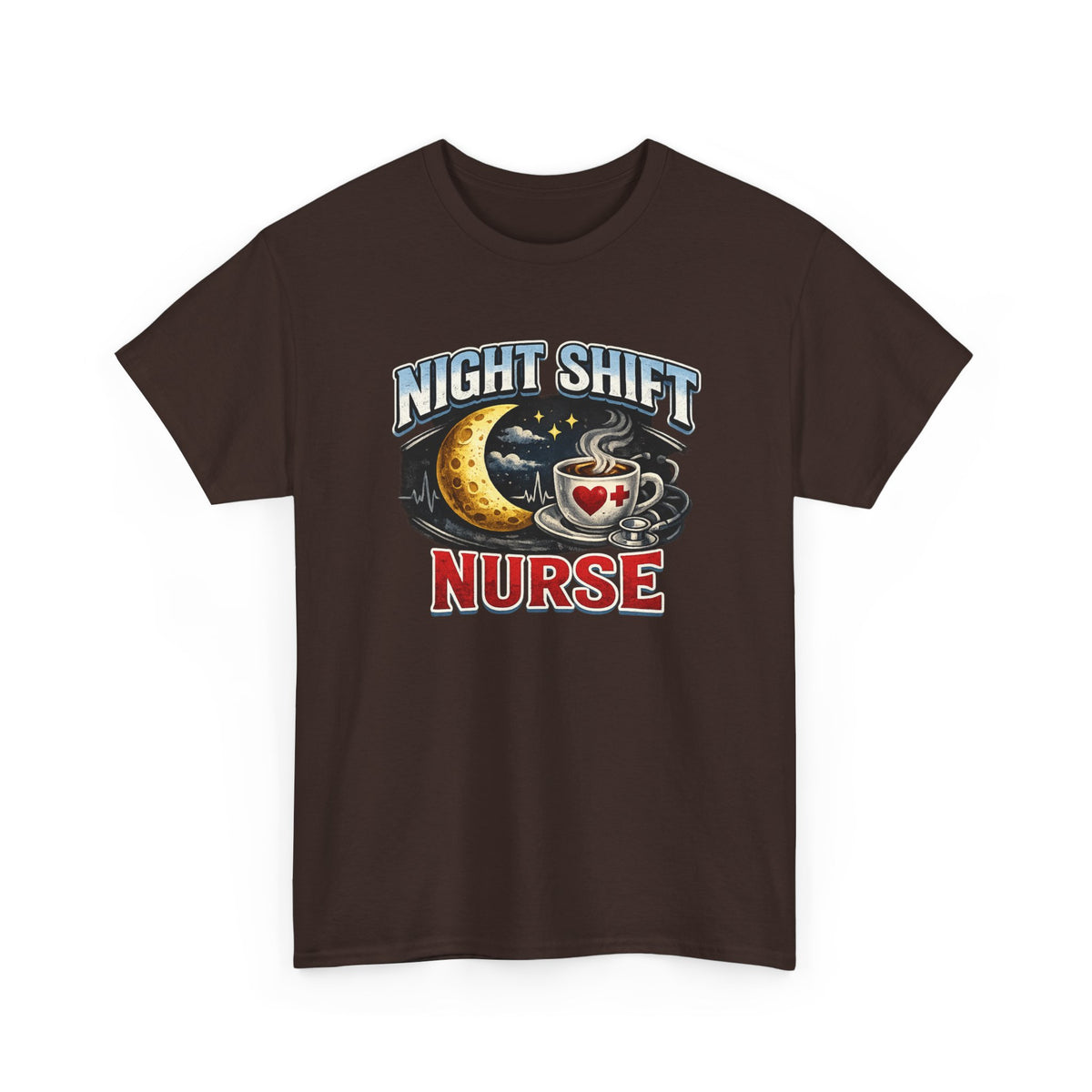 Night Shift Nurse T‑Shirt - Cute Moon & Coffee Graphic Tee for Nurses
