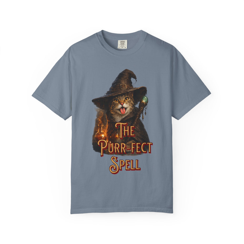 The Purr-fect Spell Shirt, Witch Cat Graphic Tee, Cat Lover Gift