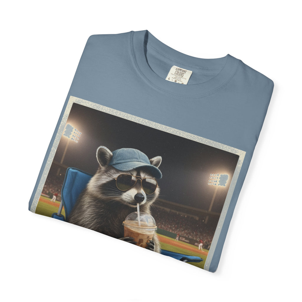 Baseball Raccoon Shirt, I Live Here Now Tee, Funny Ballpark Iced Coffee Shirt, Baseball Mom Gift