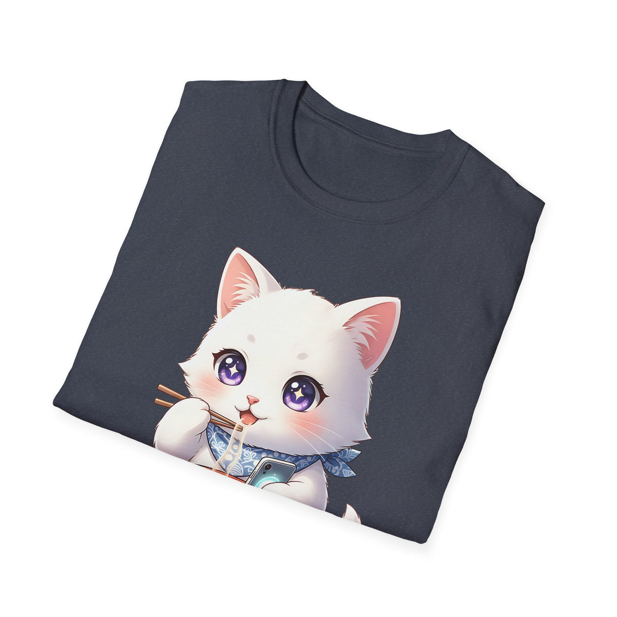 Kawaii Ramen Cat Shirt, Cute Anime Noodle Cat Tee, Fluffy White Cat Shirt, Ramen Lover Gift