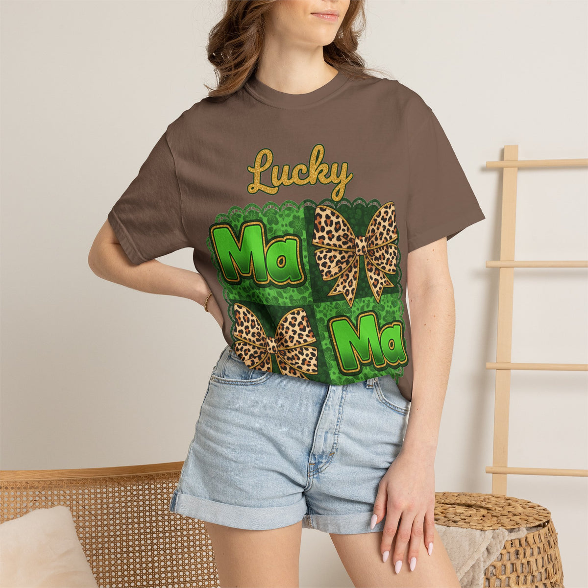 Lucky Mama Quad Shirt, Shamrock Leopard Bow Tee, St Patricks Day Mom Shirt, Irish Mama Gift