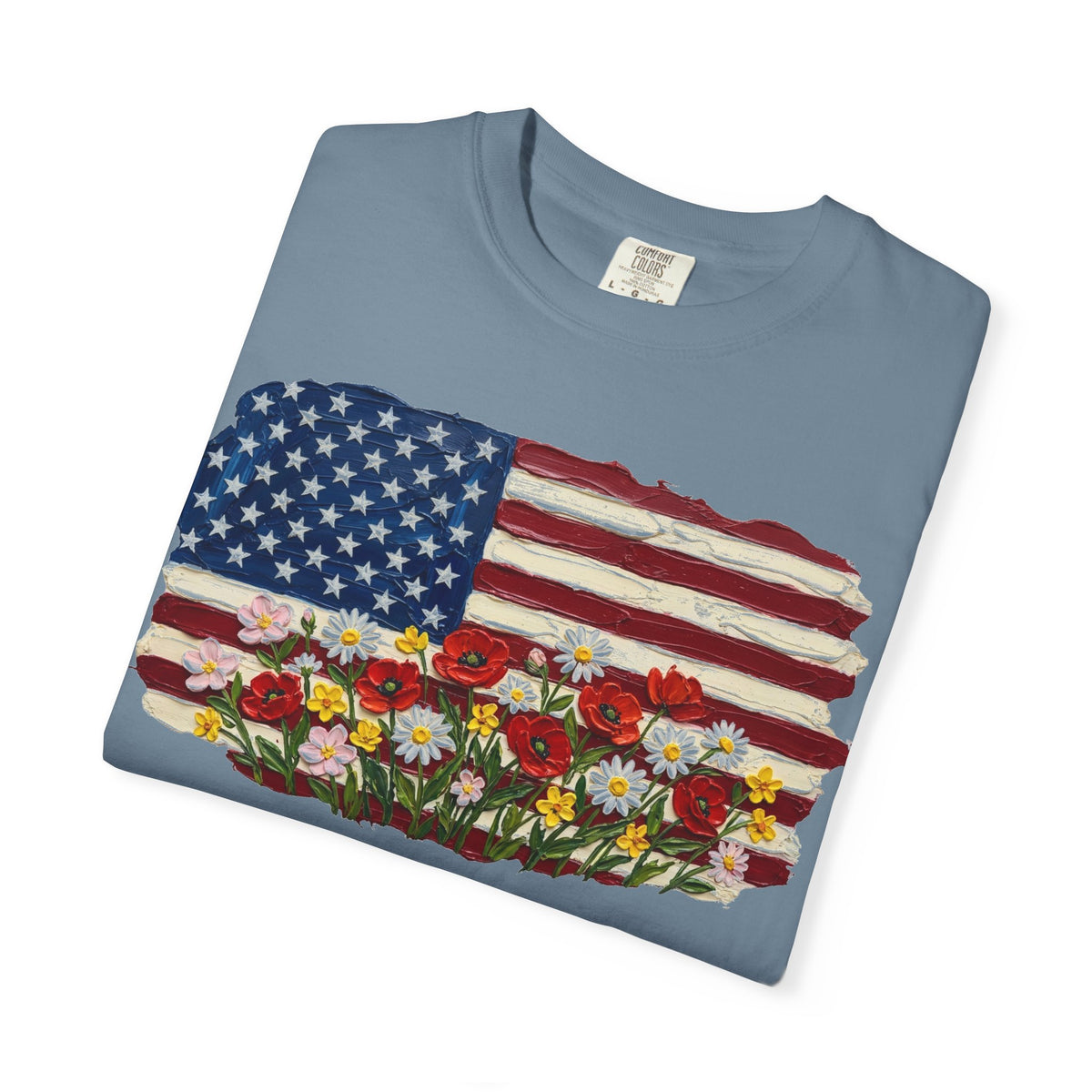 Impasto American Flag Wildflowers Shirt, Painted Flag Floral Tee, Patriotic Garden Shirt, Fourth Of July Gift