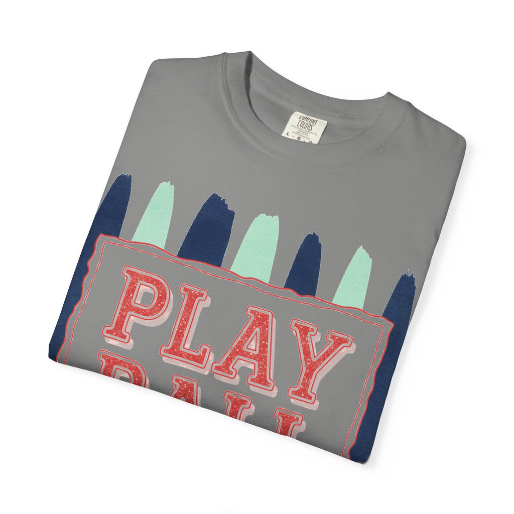 Play Ball Tall Stripe Shirt, Painted Baseball Panel Tee, Game Day Baseball Shirt, Sports Mom Gift
