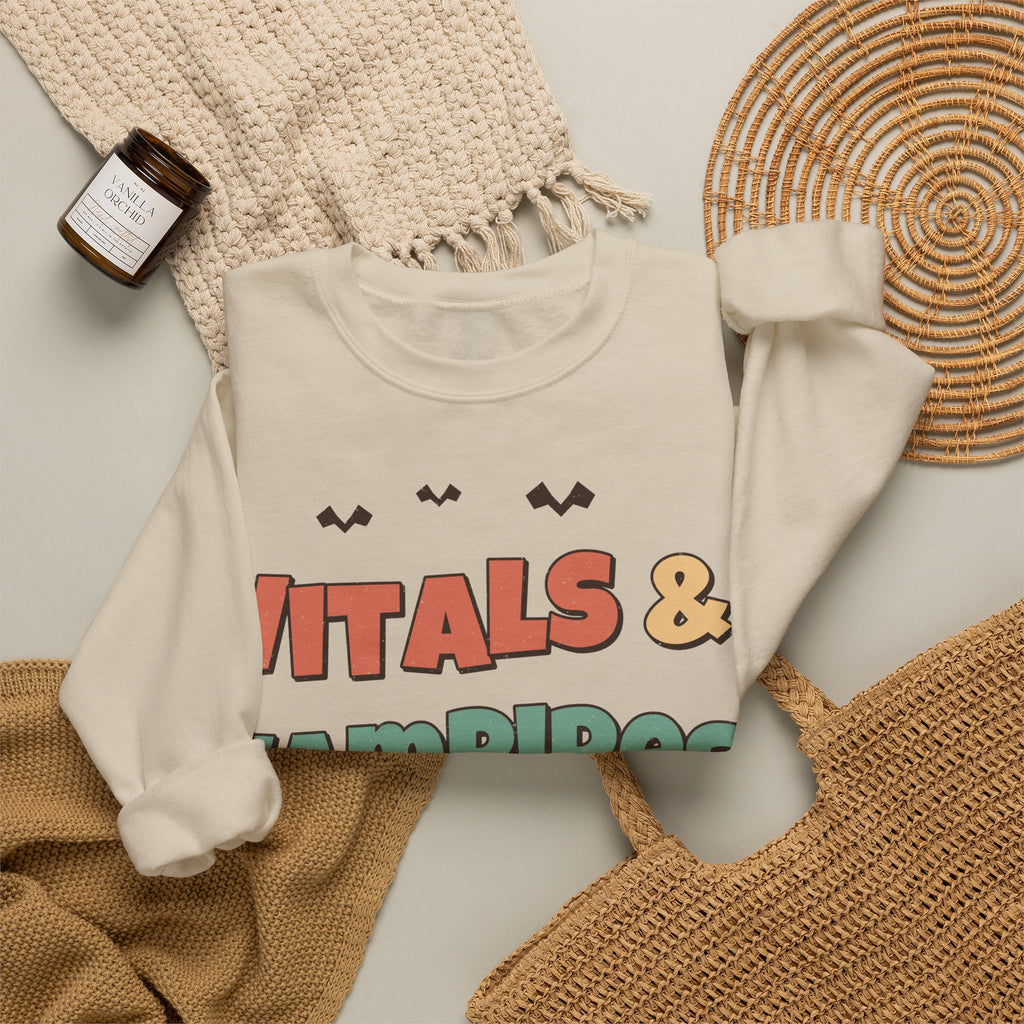 Nurse Halloween Sweatshirt Vitals & Vampires | Retro Nurse Halloween Sweatshirt | ER ICU Nurse Gift | Halloween 2026