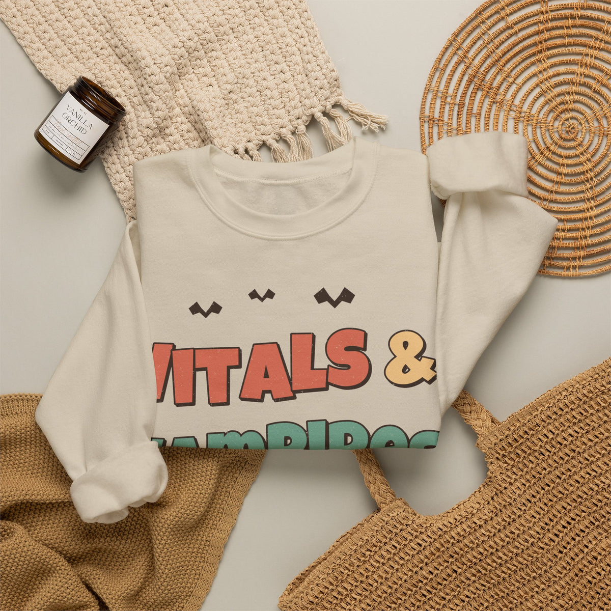 Nurse Halloween Sweatshirt Vitals & Vampires | Retro Nurse Halloween Sweatshirt | ER ICU Nurse Gift | Halloween 2026